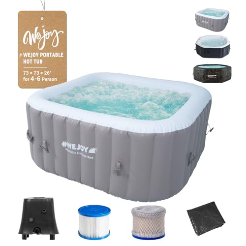 #WEJOY Portable Hot Tub 73X73X26 Inch Air Jet Spa 4-6 Person Inflatable Square Outdoor Heated Hot Tub Spa with 130 Bubble Jets