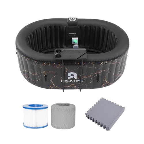 Oval Inflatable Portable Hot Tub 2 Person, Blow Up Hottub with Led Light, 100 Air Jets Built in Heater Pump, Outdoor Spa for Relaxation, Drink Tray, 2 Filters, Black