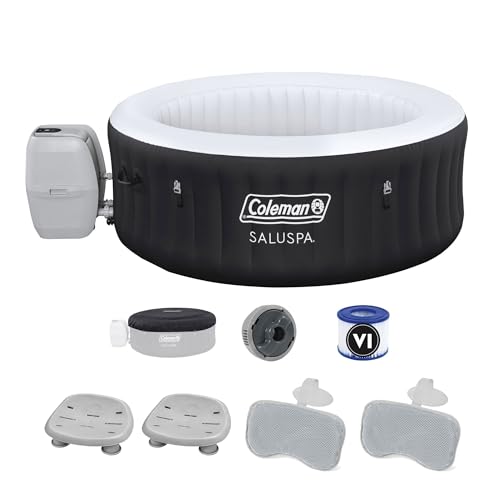 Bestway Coleman Miami AirJet Inflatable Hot Tub with EnergySense Cover, 2-Pack of SaluSpa Spa Seat and 2 Sets of SaluSpa Padded Headrest Pillows