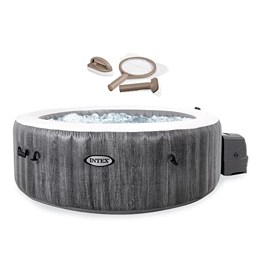 INTEX 28439EP PureSpa Plus Greywood Inflatable Hot Tub Bubble Jet Spa and Maintenance Accessory Kit with Brush, Skimmer and Scrubber