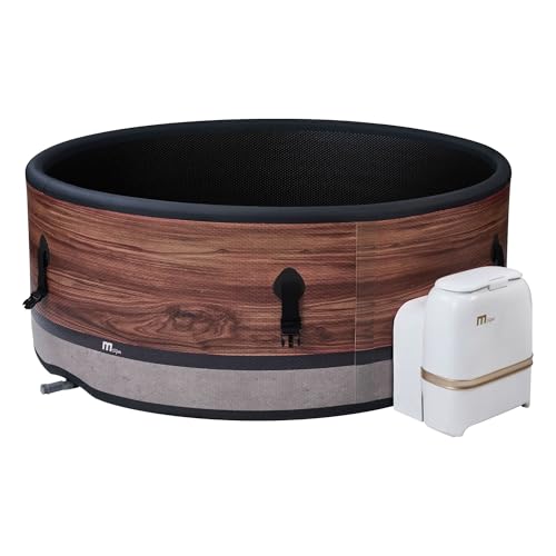 MSpa 6-Person Inflatable Hot Tub, Duet Round Bubble Massage Spa for Outdoor Use, Woodgrain - Portable Spa Machine with Accessories for Home and Personal Relaxation