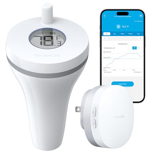 GoveeLife Smart Pool Thermometer Wireless with WiFi Gateway, Digital Pool Thermometer Floating with IPX7 Waterproof, Remote App Read Alert, Swimming Temperature for Outdoor Bath Tub, Fishbowl,Hot Tub