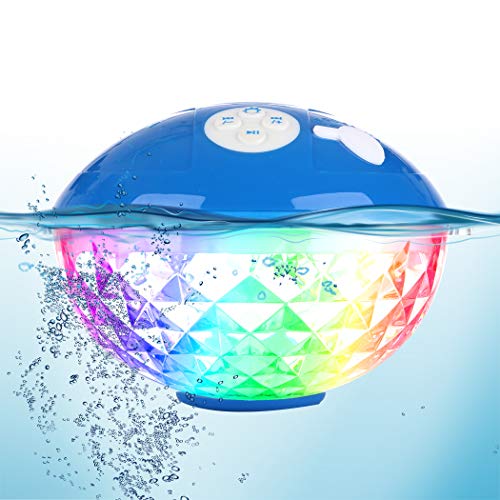 Blufree Bluetooth Pool Speaker with Colorful Light, Portable Floating Pool Speaker IP68 Waterproof,Built-in Mic, Floatable Crystal Clear Sound Wireless Bluetooth Hot Tub Speakers for Pools Spa Outdoor